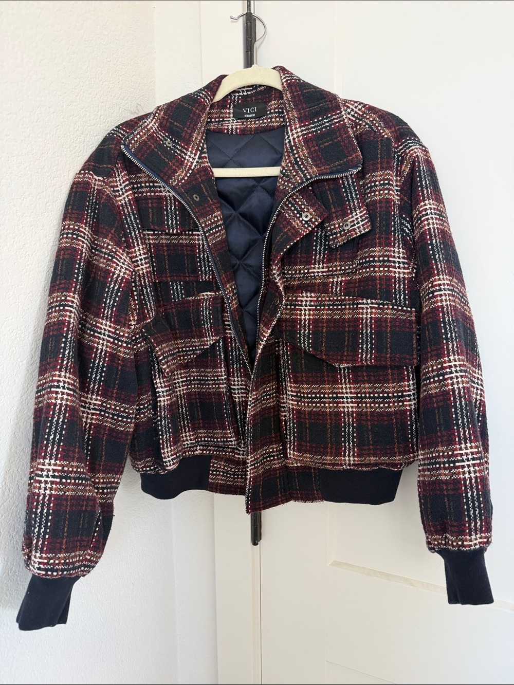 VICI Plaid Bomber Jacket - Black, Red & White
